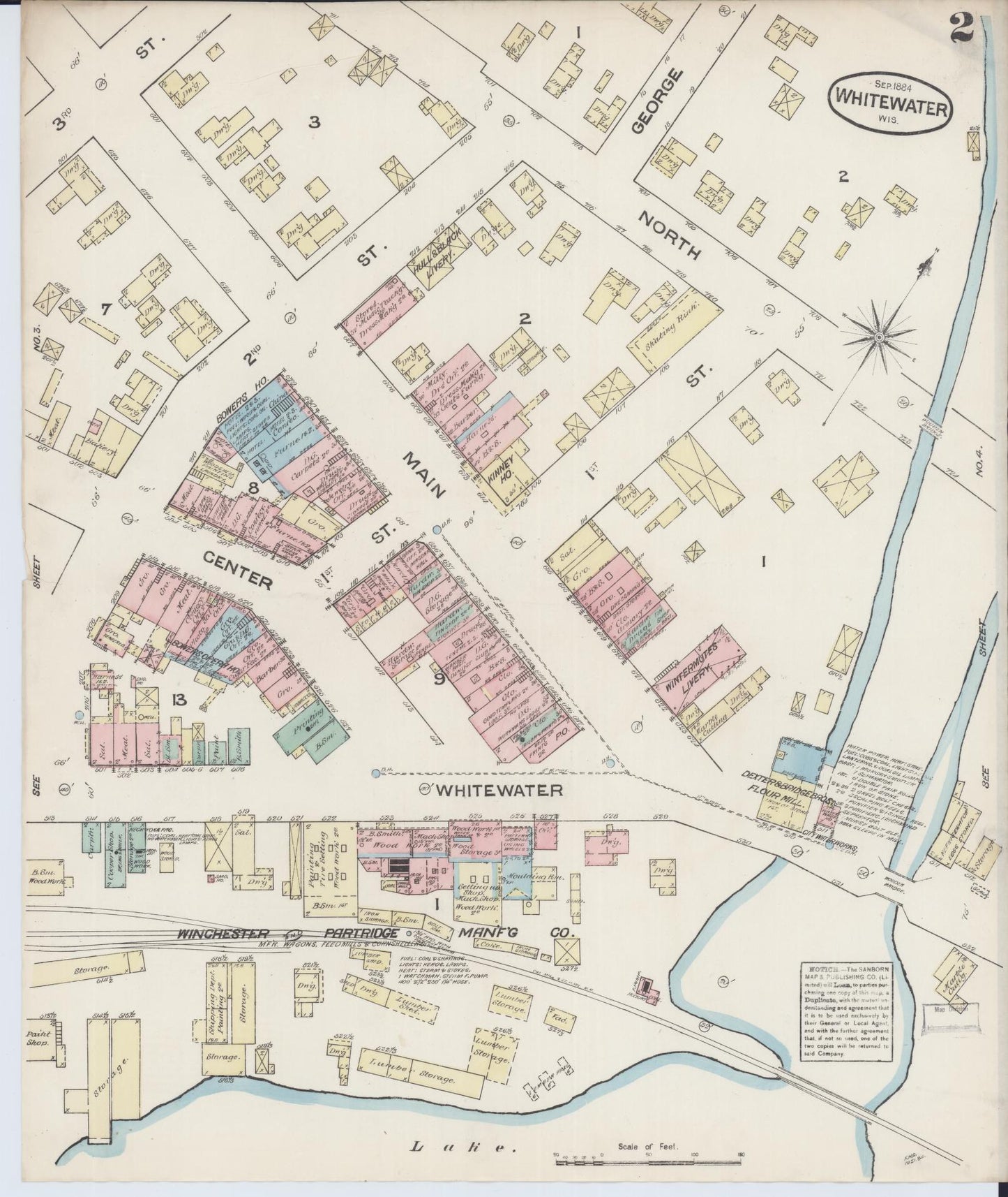 Sanborn Fire Insurance Map from Whitewater, Walworth County, Wisconsin (1884), Sheet #0002 - Complete Map Set gallery image, historic Sanborn map, vintage wall art, Wisconsin Wisconsin