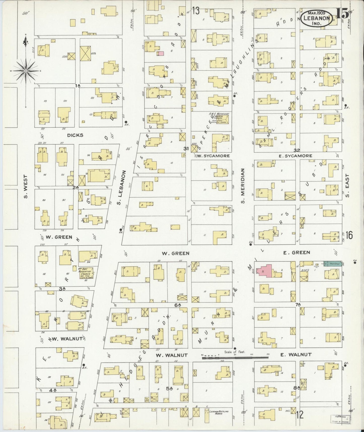 Sanborn Fire Insurance Map from Lebanon, Boone County, Indiana (1909), Sheet #0015 - Complete Map Set gallery image, historic Sanborn map, vintage wall art, Indiana Indiana