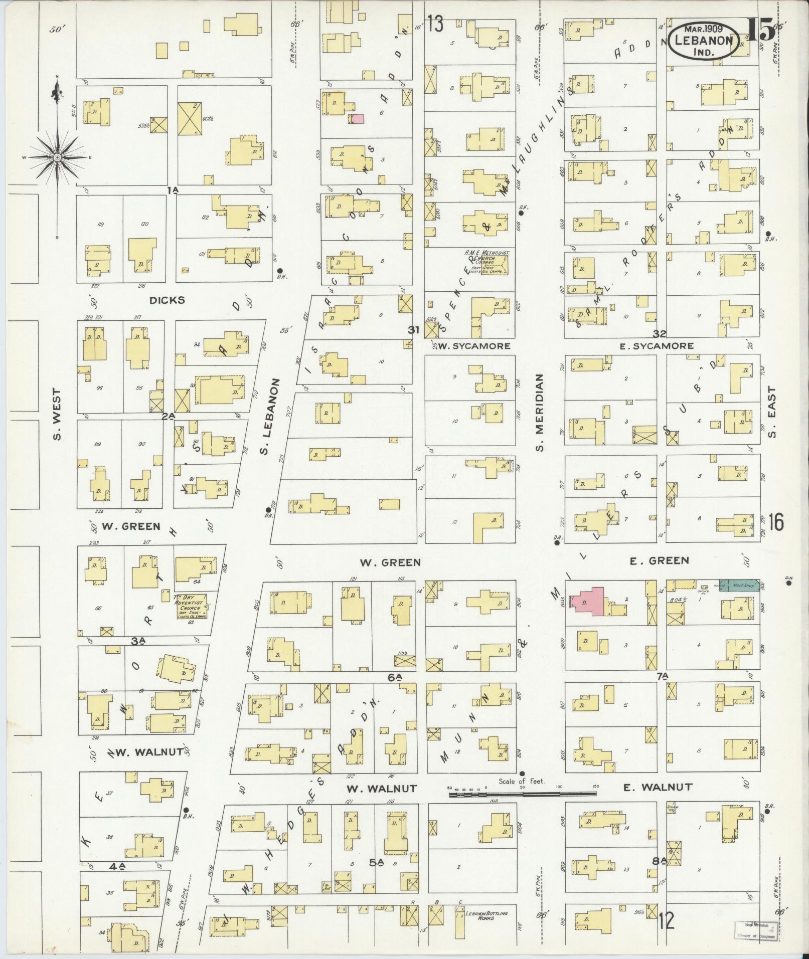 Sanborn Fire Insurance Map from Lebanon, Boone County, Indiana (1909), Sheet #0015 - Complete Map Set gallery image, historic Sanborn map, vintage wall art, Indiana Indiana