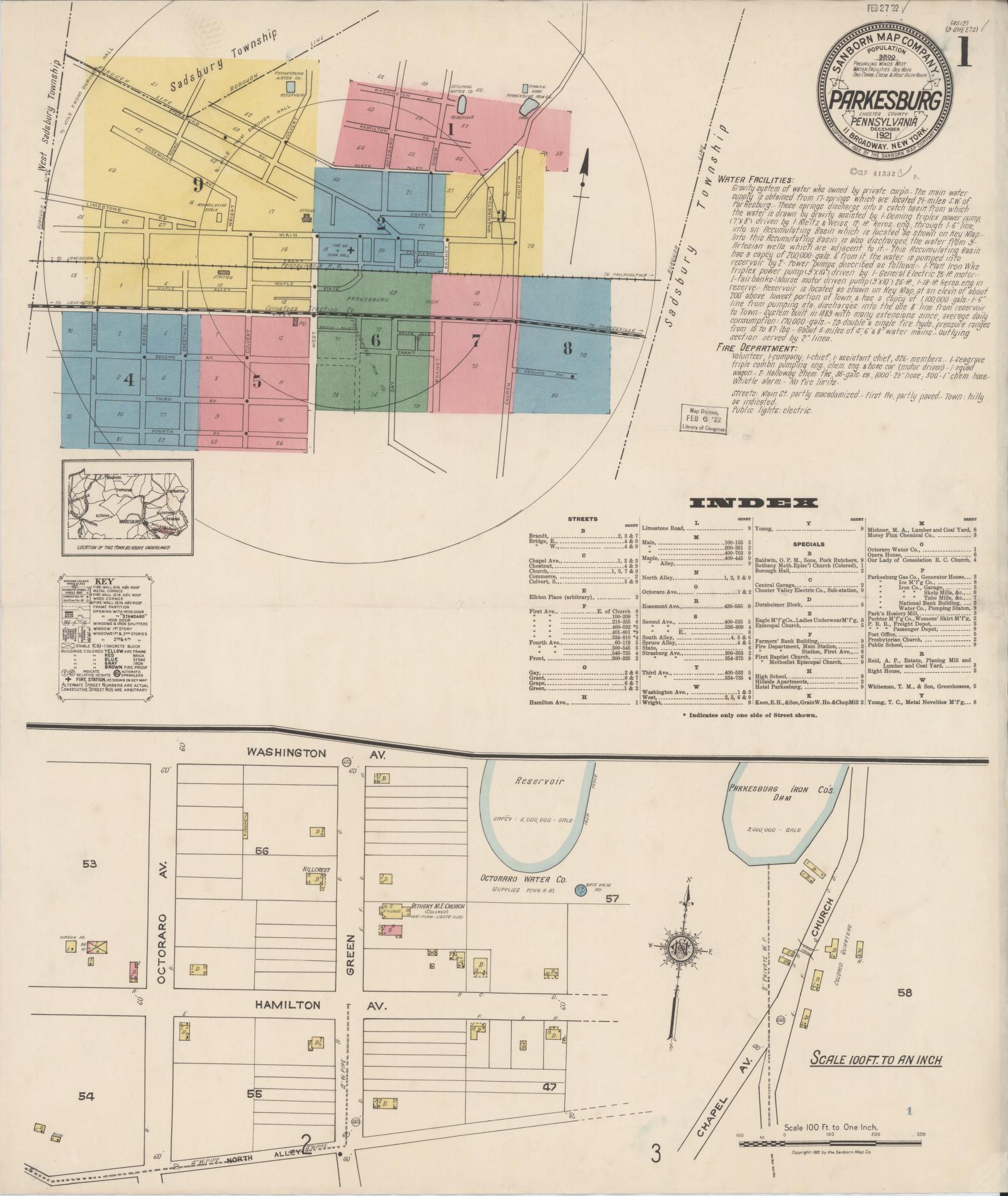 Sanborn Fire Insurance Map from Parkesburg, Chester County, Pennsylvania (1921), Sheet #0001 - Complete Map Set gallery image, historic Sanborn map, vintage wall art, Pennsylvania Pennsylvania