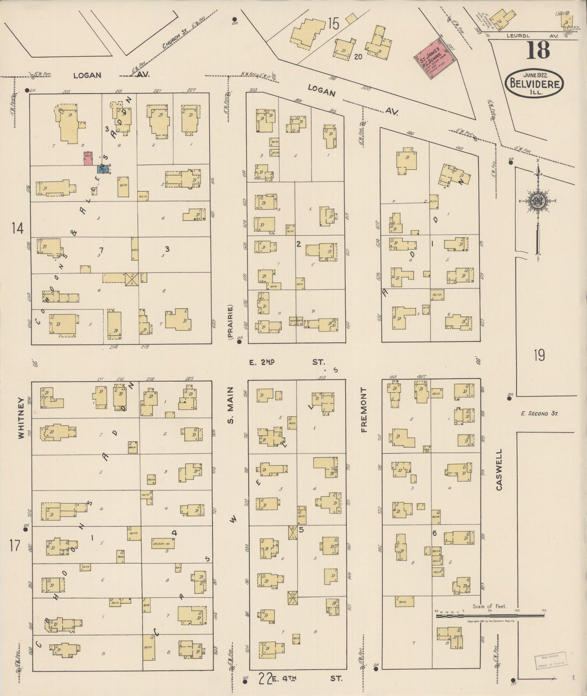 Sanborn Fire Insurance Map from Belvidere, Boone County, Illinois (1922), Sheet #0018 - Complete Map Set gallery image, historic Sanborn map, vintage wall art, Illinois Illinois