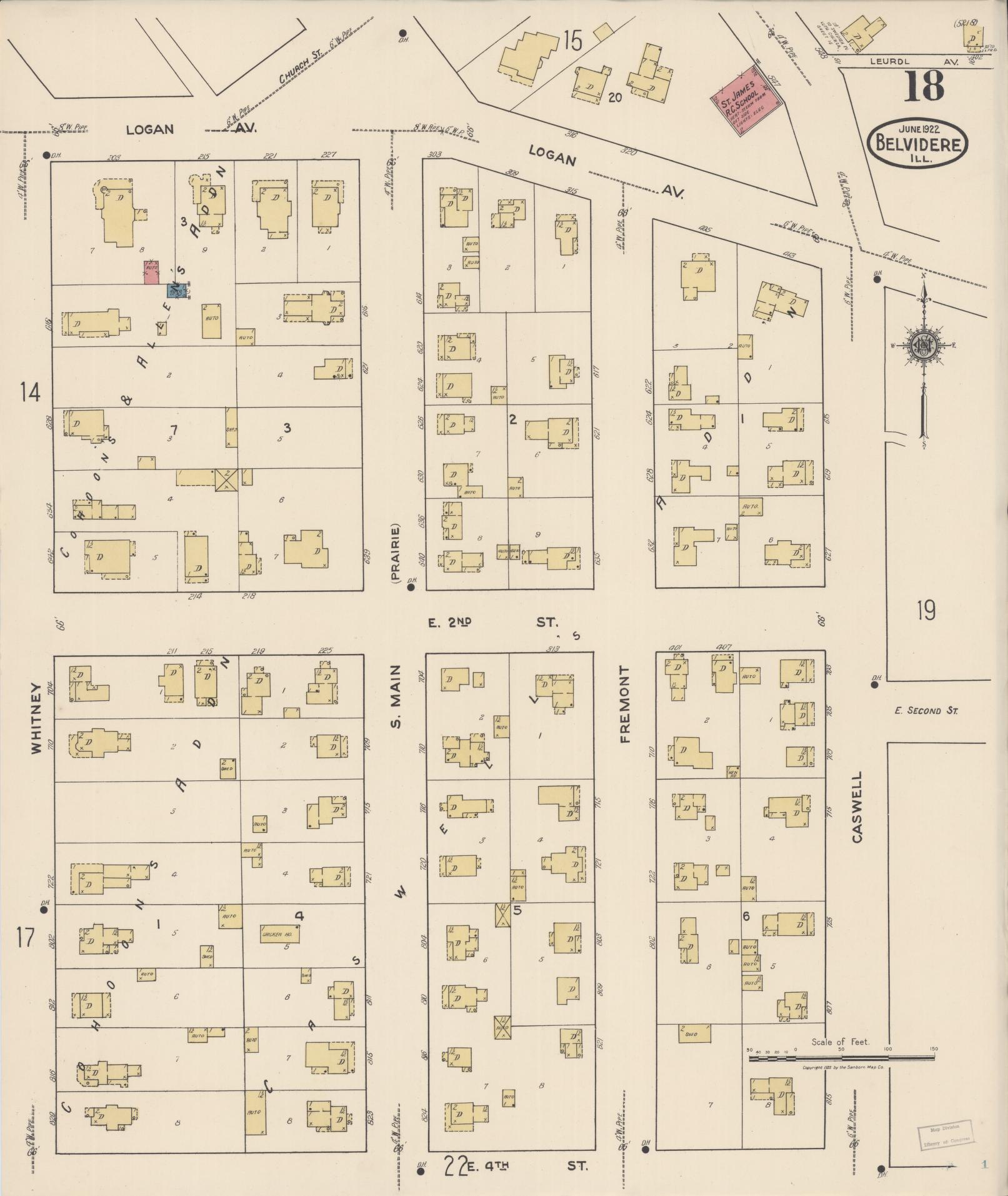 Sanborn Fire Insurance Map from Belvidere, Boone County, Illinois (1922), Sheet #0018 - Complete Map Set gallery image, historic Sanborn map, vintage wall art, Illinois Illinois