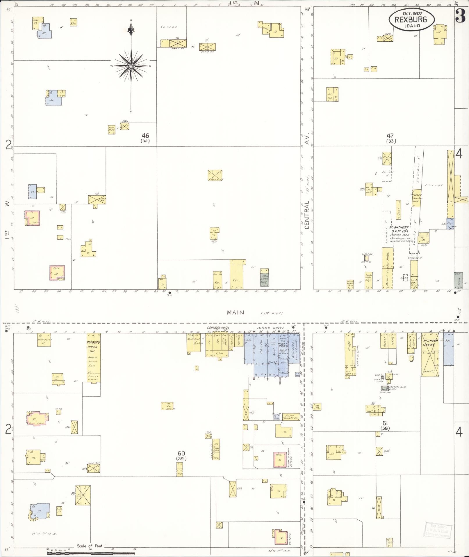 Sanborn Fire Insurance Map from Rexburg, Madison County, Idaho (1907), Sheet #0003 - Complete Map Set gallery image, historic Sanborn map, vintage wall art, Idaho Idaho