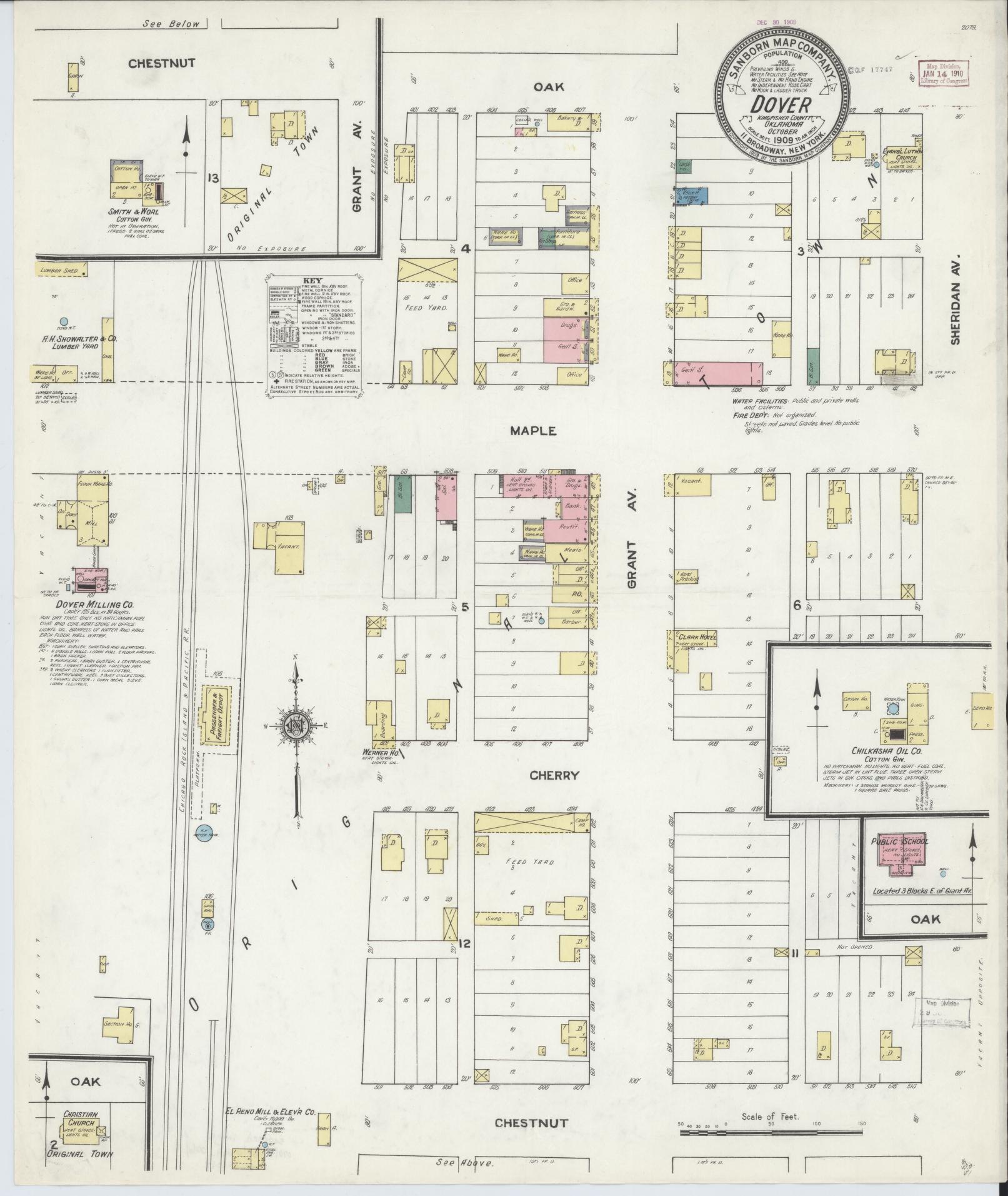 Sanborn Fire Insurance Map from Dover, Kingfisher County, Oklahoma (1909), Sheet #0001 - Historic Sanborn Fire Insurance Map Print, vintage old map wall art, antique decor, genealogy gift, Oklahoma Oklahoma map