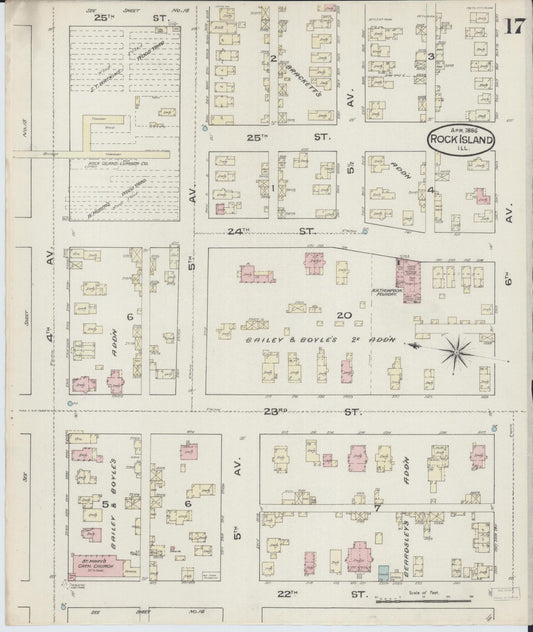 Sanborn Fire Insurance Map from Rock Island, Rock Island County, Illinois (1886), Sheet #0017 - Historic Sanborn Fire Insurance Map Print, vintage old map wall art, antique decor, genealogy gift, Illinois Illinois map