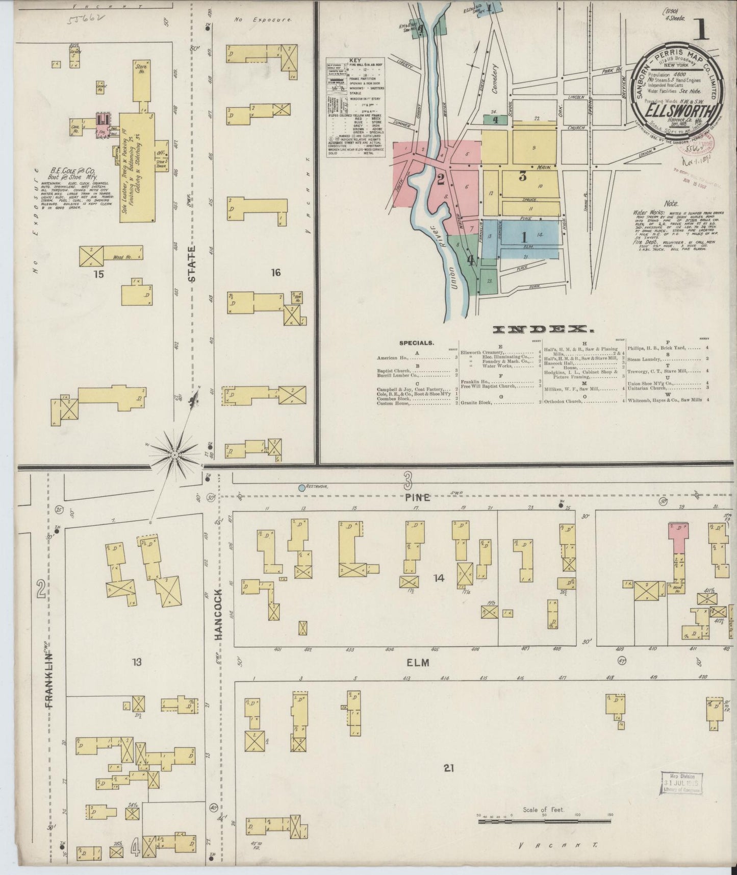 Sanborn Fire Insurance Map from Ellsworth, Hancock County, Maine. (1895) – Historic Sanborn Fire Insurance Map Print