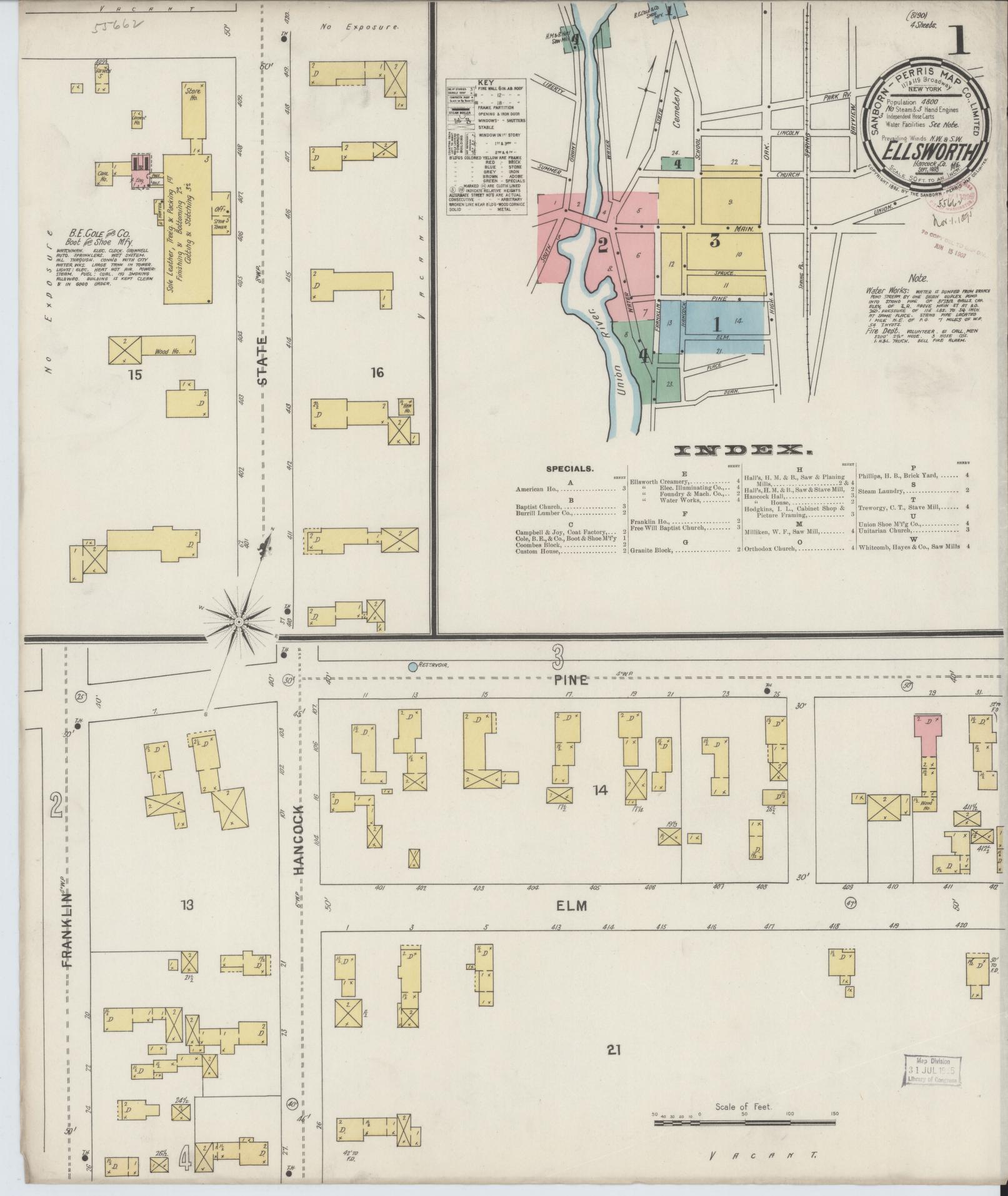 Sanborn Fire Insurance Map from Ellsworth, Hancock County, Maine. (1895) – Historic Sanborn Fire Insurance Map Print