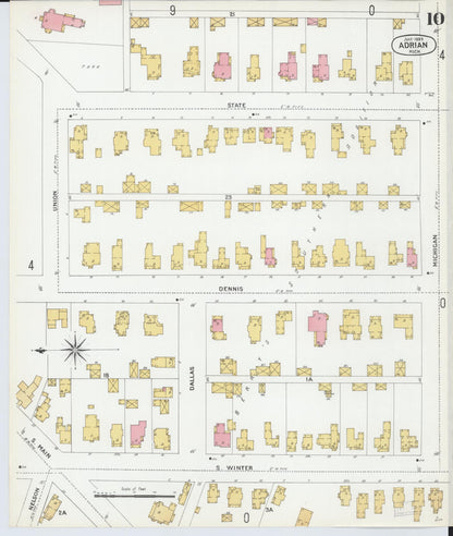 Sanborn Fire Insurance Map from Adrian, Lenawee County, Michigan (1899), Sheet #0010 - Historic Sanborn Fire Insurance Map Print, vintage old map wall art, antique decor, genealogy gift, Michigan Michigan map