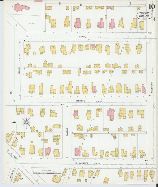 Sanborn Fire Insurance Map from Adrian, Lenawee County, Michigan (1899), Sheet #0010 - Historic Sanborn Fire Insurance Map Print, vintage old map wall art, antique decor, genealogy gift, Michigan Michigan map