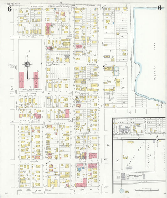 Sanborn Fire Insurance Map from Seminole, Seminole County, Oklahoma (1933), Sheet #0006 - Historic Sanborn Fire Insurance Map Print, vintage old map wall art, antique decor, genealogy gift, Oklahoma Oklahoma map