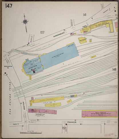 Sanborn Fire Insurance Map from Worcester, Worcester County, Massachusetts (1910), Sheet #0147 - Historic Sanborn Fire Insurance Map Print, vintage old map wall art, antique decor, genealogy gift, Massachusetts Massachusetts map