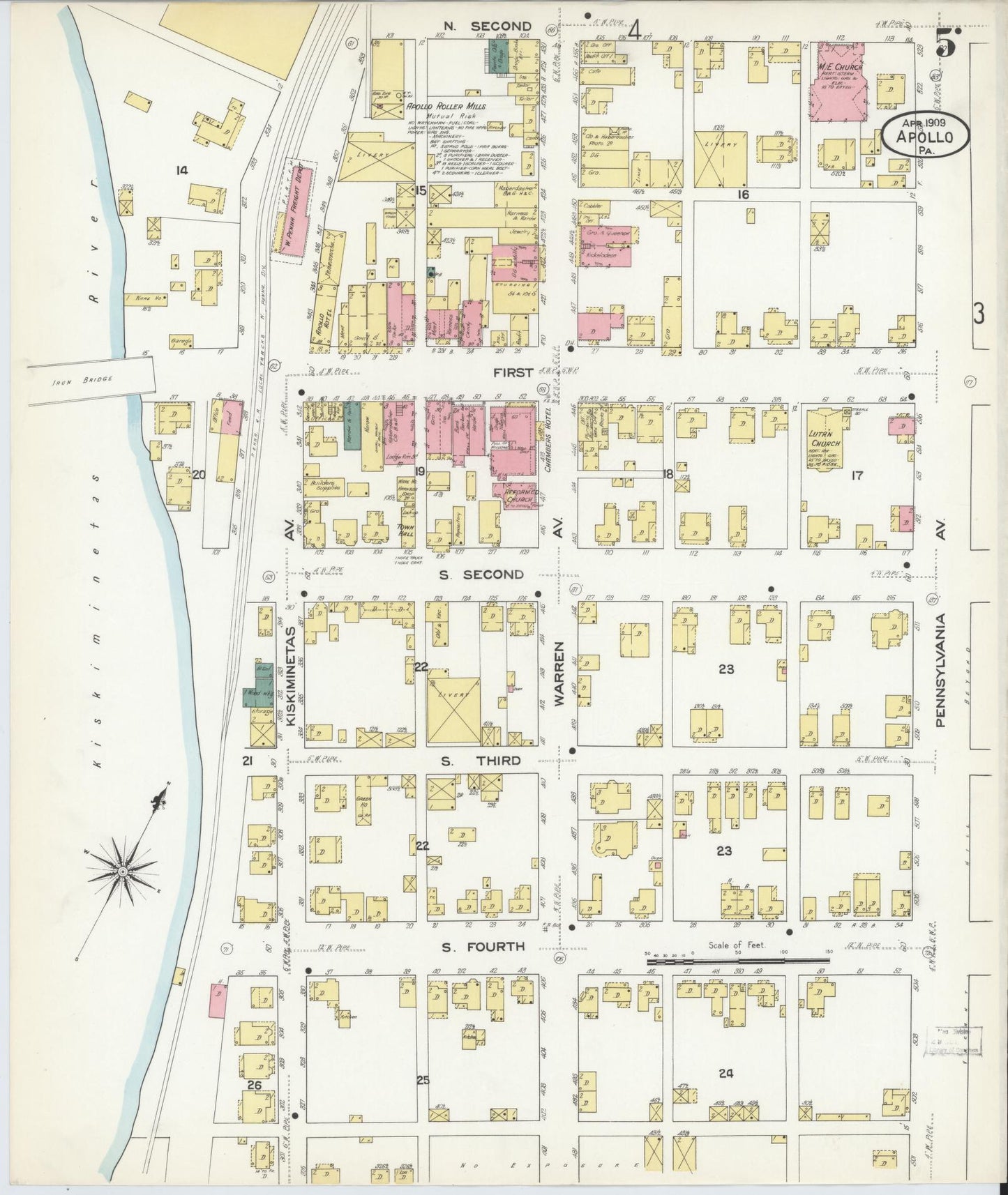 Sanborn Fire Insurance Map from Apollo, Armstrong County, Pennsylvania (1909), Sheet #0005 - Historic Sanborn Fire Insurance Map Print, vintage old map wall art, antique decor, genealogy gift, Pennsylvania Pennsylvania map