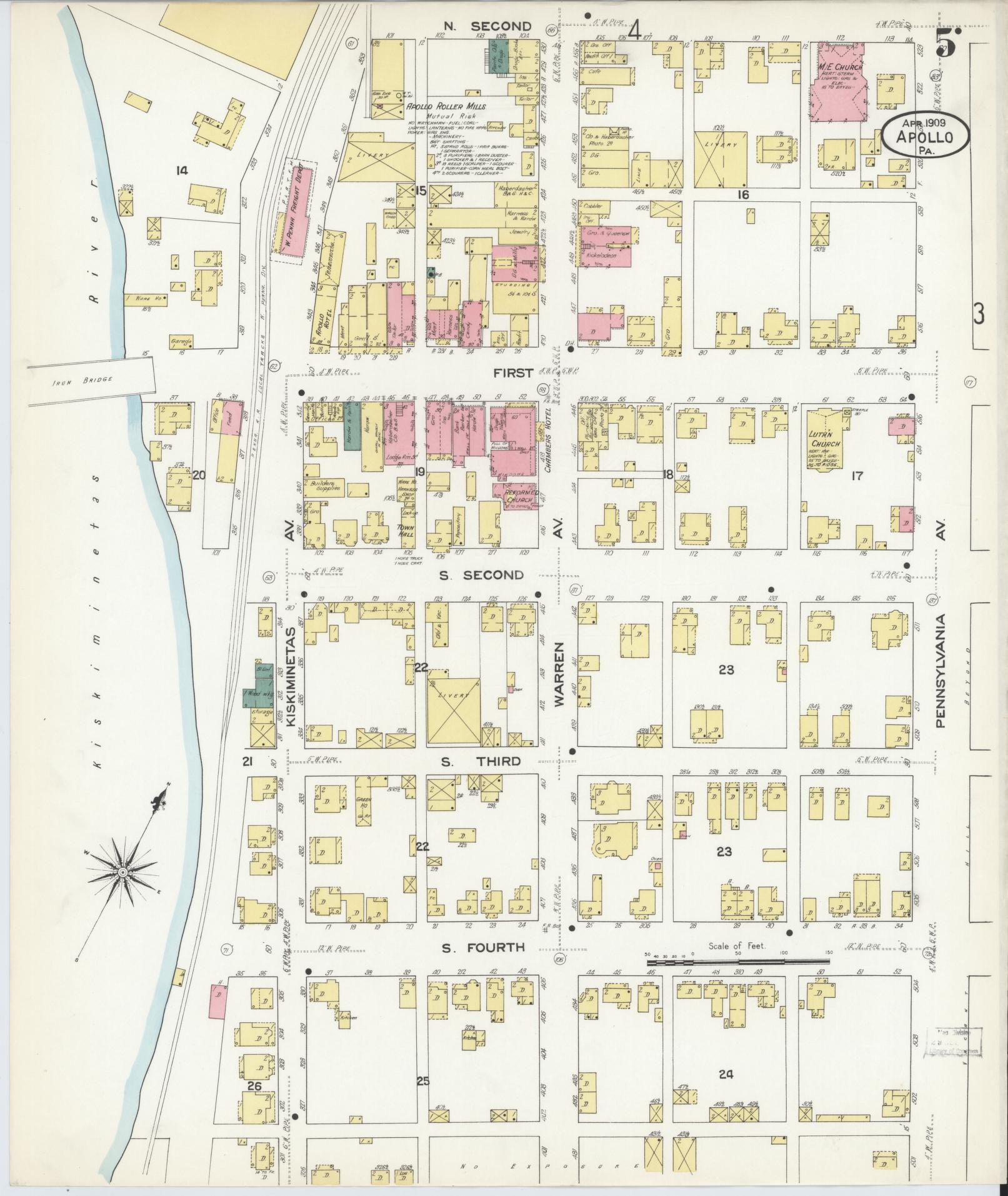 Sanborn Fire Insurance Map from Apollo, Armstrong County, Pennsylvania (1909), Sheet #0005 - Historic Sanborn Fire Insurance Map Print, vintage old map wall art, antique decor, genealogy gift, Pennsylvania Pennsylvania map