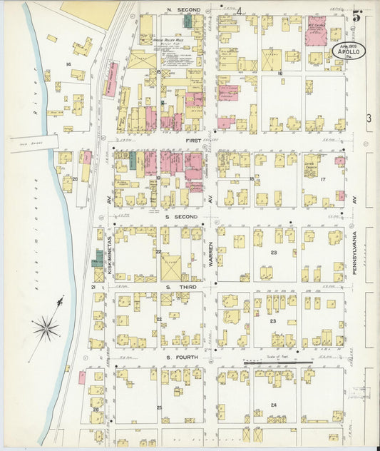 Sanborn Fire Insurance Map from Apollo, Armstrong County, Pennsylvania (1909), Sheet #0005 - Historic Sanborn Fire Insurance Map Print, vintage old map wall art, antique decor, genealogy gift, Pennsylvania Pennsylvania map