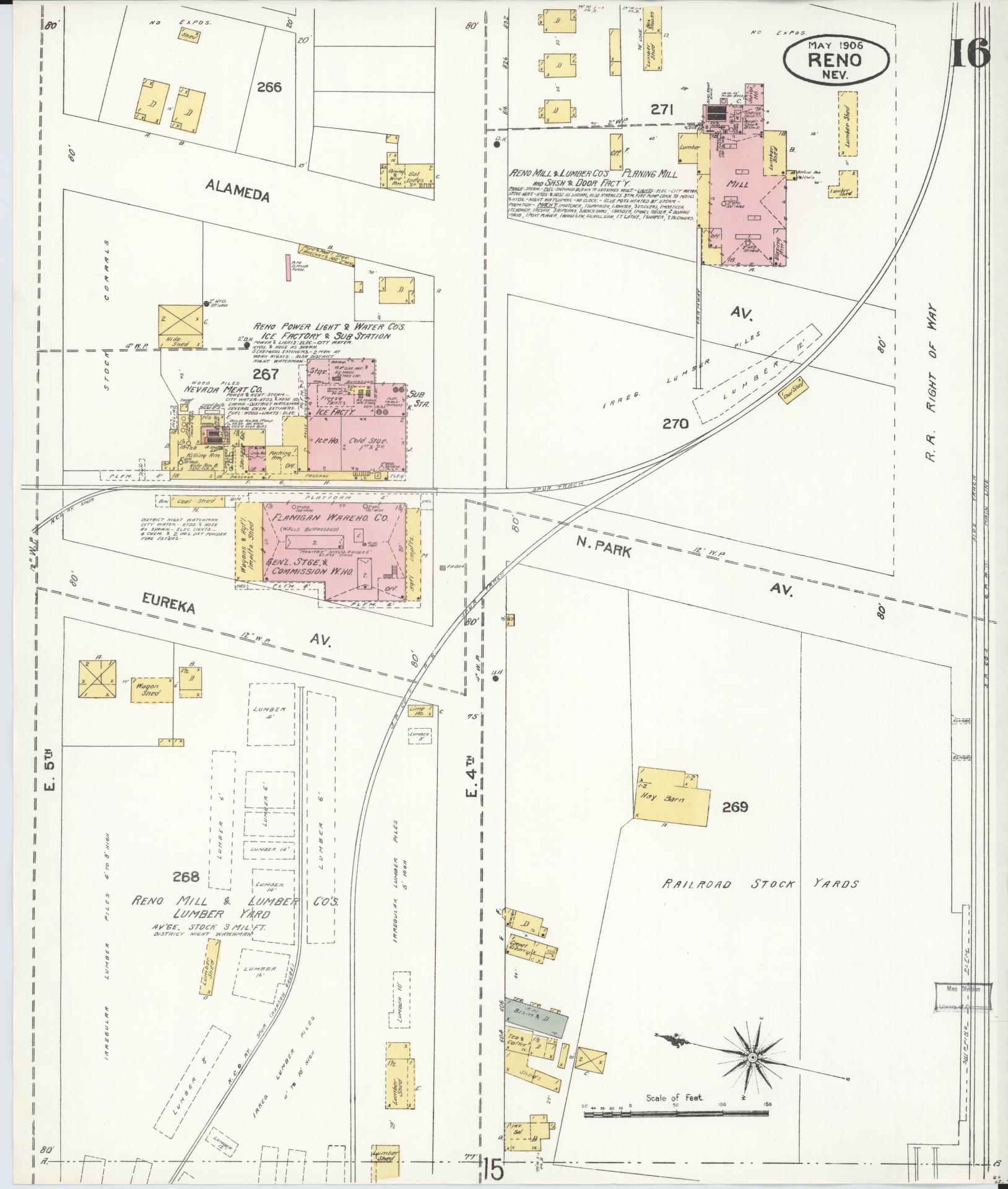 Sanborn Fire Insurance Map from Reno, Washoe County, Nevada (1906), Sheet #0016 - Complete Map Set gallery image, historic Sanborn map, vintage wall art, Nevada Nevada