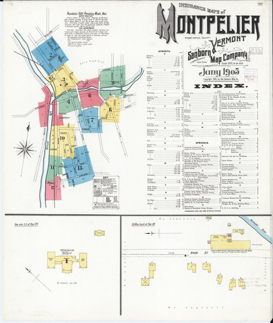 Sanborn Fire Insurance Map from Montpelier, Washington County, Vermont (1905), Sheet #0001 - Historic Sanborn Fire Insurance Map Print, vintage old map wall art, antique decor, genealogy gift, Vermont Vermont map