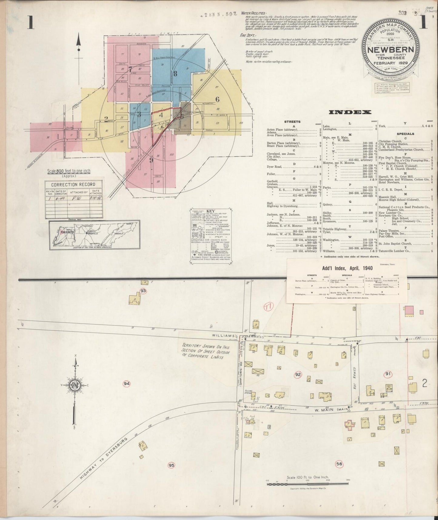 Sanborn Fire Insurance Map from Newbern, Dyer County, Tennessee. (1940) – Historic Sanborn Fire Insurance Map Print