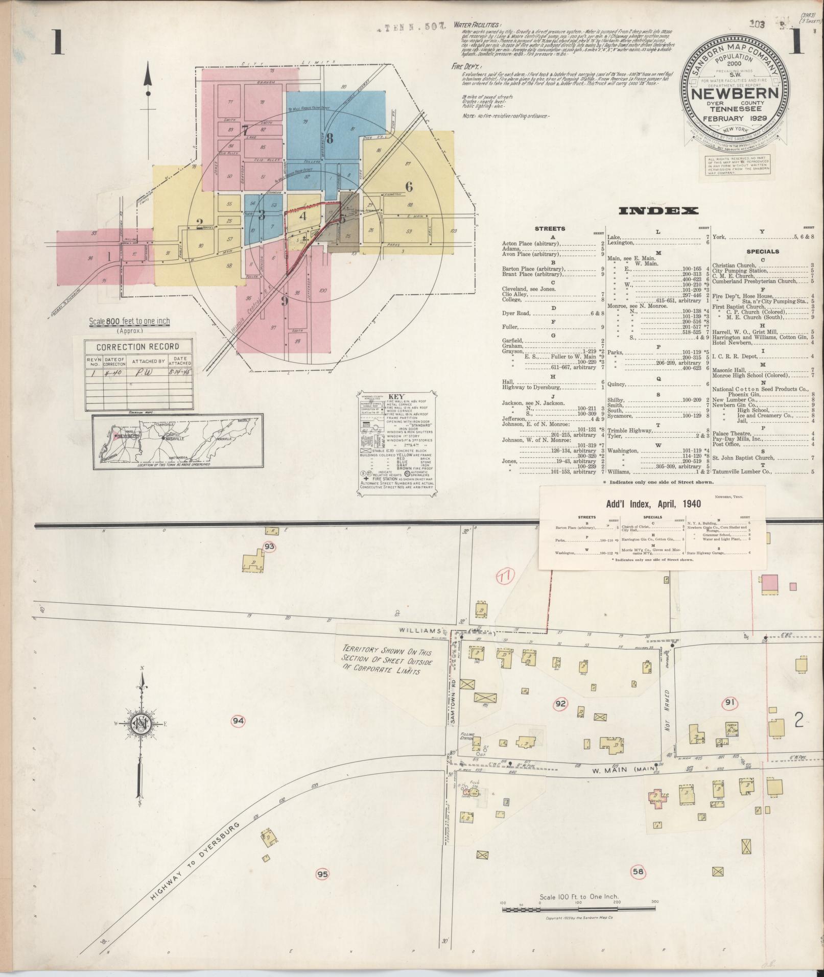 Sanborn Fire Insurance Map from Newbern, Dyer County, Tennessee. (1940) – Historic Sanborn Fire Insurance Map Print