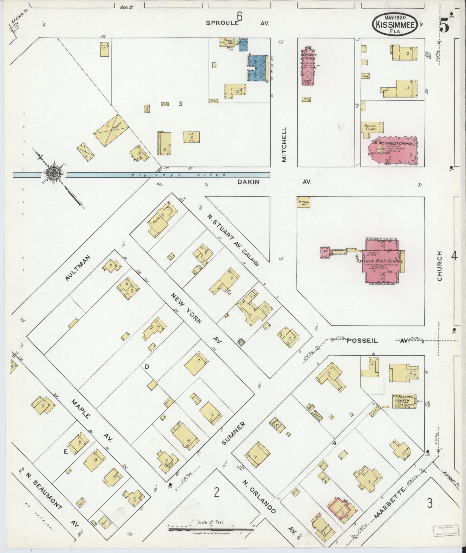 Sanborn Fire Insurance Map from Kissimmee, Osceola County, Florida (1920), Sheet #0005 - Complete Map Set gallery image, historic Sanborn map, vintage wall art, Florida Florida