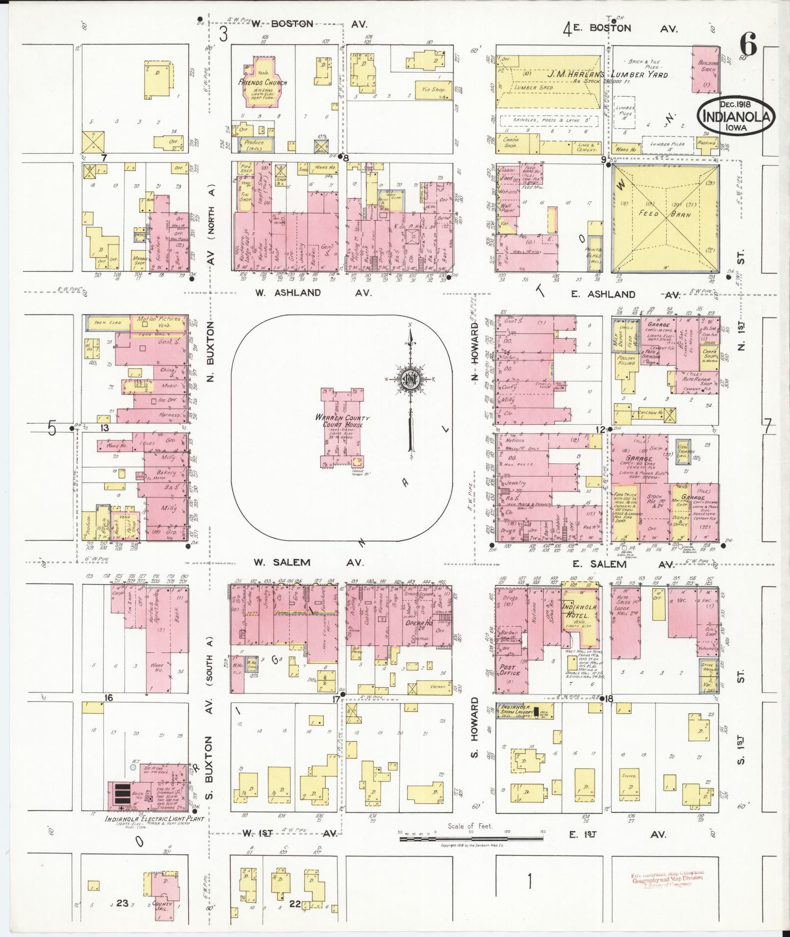 Sanborn Fire Insurance Map from Indianola, Warren County, Iowa (1918), Sheet #0006 - Historic Sanborn Fire Insurance Map Print, vintage old map wall art