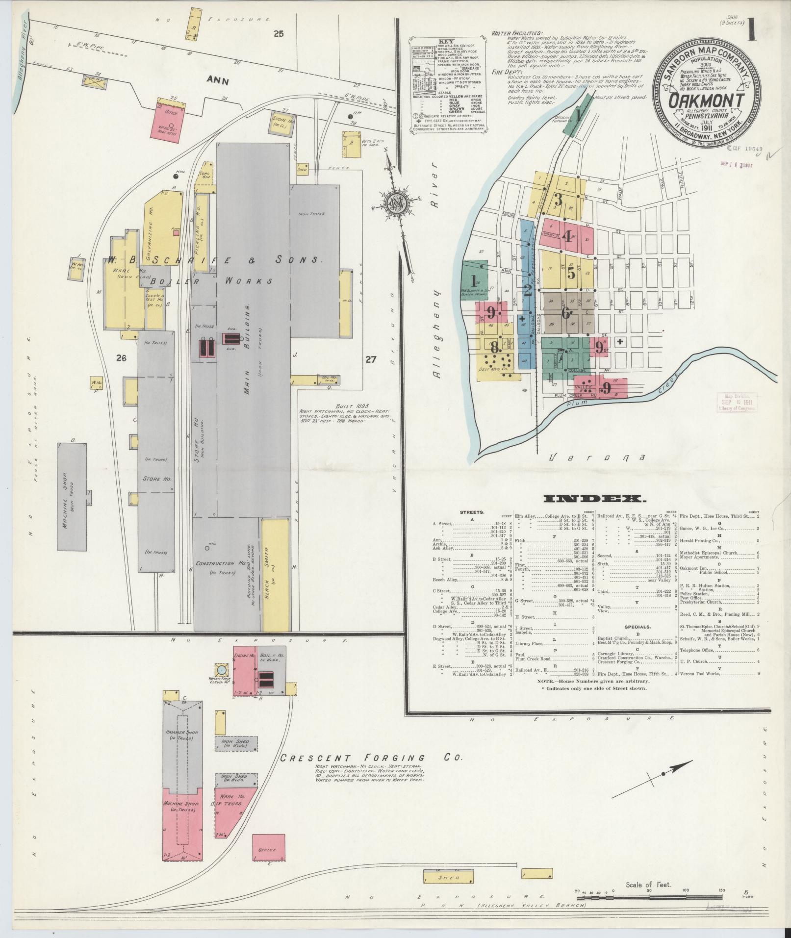 Sanborn Fire Insurance Map from Oakmont, Allegheny County, Pennsylvania (1911), Sheet #0001 - Complete Map Set gallery image, historic Sanborn map, vintage wall art, Pennsylvania Pennsylvania