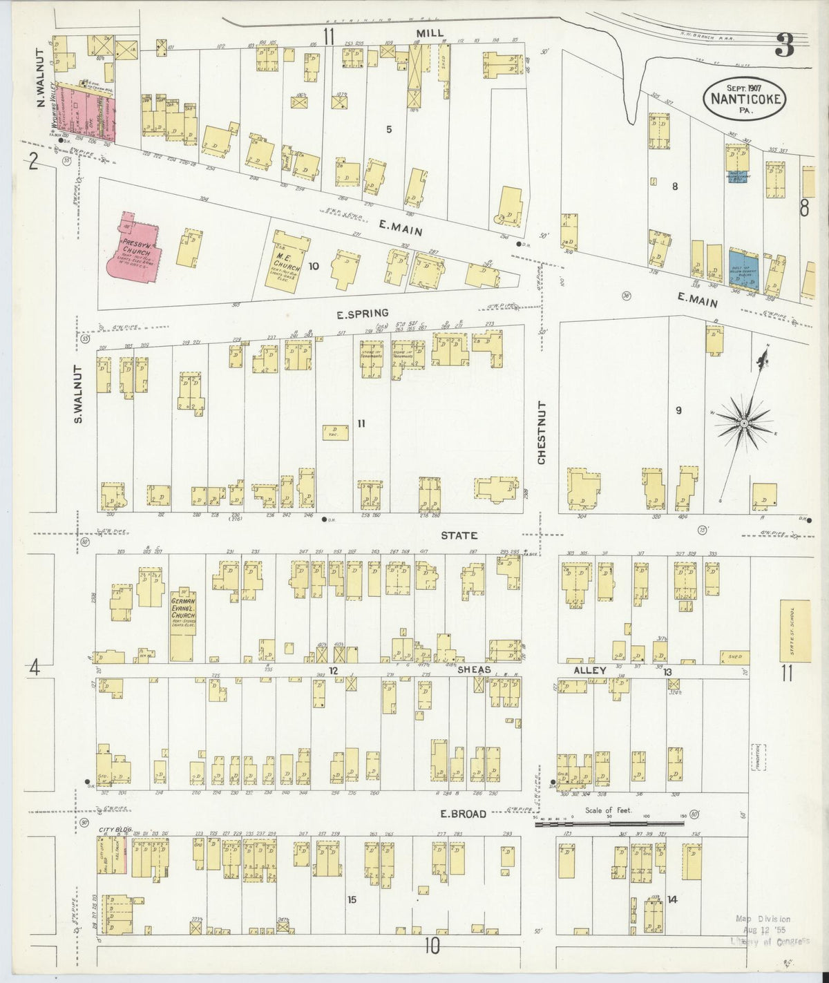 Sanborn Fire Insurance Map from Nanticoke, Luzerne County, Pennsylvania (1907), Sheet #0003 - Complete Map Set gallery image, historic Sanborn map, vintage wall art, Pennsylvania Pennsylvania