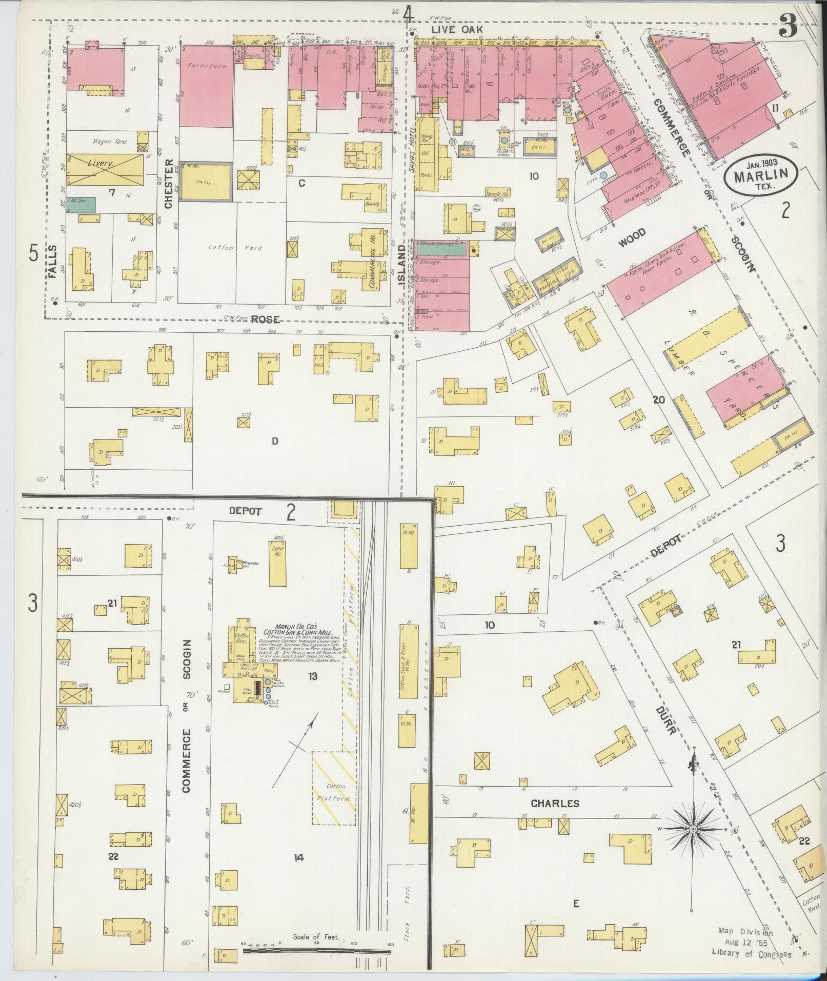 Sanborn Fire Insurance Map from Marlin, Falls County, Texas (1903), Sheet #0003 - Historic Sanborn Fire Insurance Map Print, vintage old map wall art, antique decor, genealogy gift, Texas Texas map