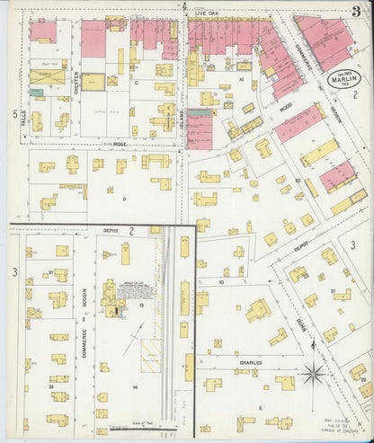 Sanborn Fire Insurance Map from Marlin, Falls County, Texas (1903), Sheet #0003 - Historic Sanborn Fire Insurance Map Print, vintage old map wall art, antique decor, genealogy gift, Texas Texas map