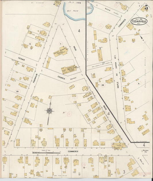 Sanborn Fire Insurance Map from Cedarville, Cumberland County, New Jersey (1928), Sheet #0005 - Historic Sanborn Fire Insurance Map Print, vintage old map wall art, antique decor, genealogy gift, New Jersey New Jersey map