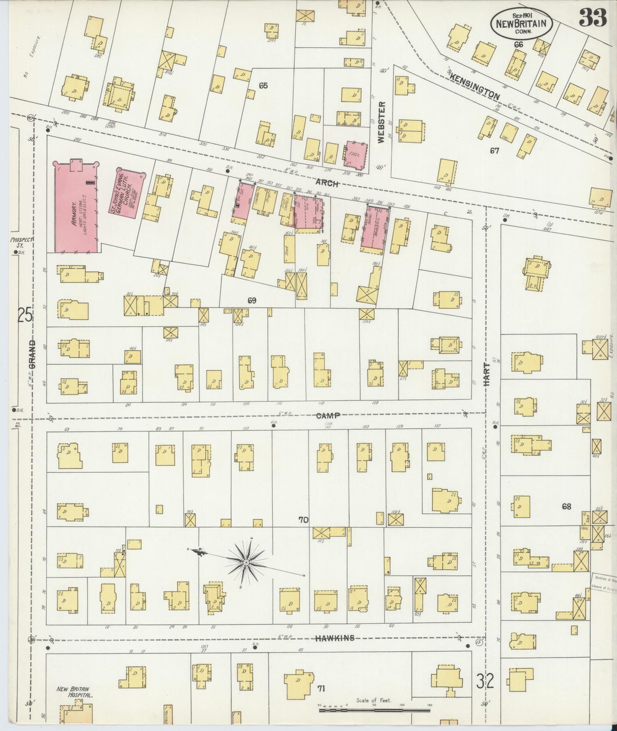 Sanborn Fire Insurance Map from New Britain, Hartford County, Connecticut (1901), Sheet #0033 - Complete Map Set gallery image, historic Sanborn map, vintage wall art, Connecticut Connecticut