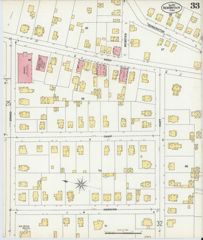 Sanborn Fire Insurance Map from New Britain, Hartford County, Connecticut (1901), Sheet #0033 - Complete Map Set gallery image, historic Sanborn map, vintage wall art, Connecticut Connecticut