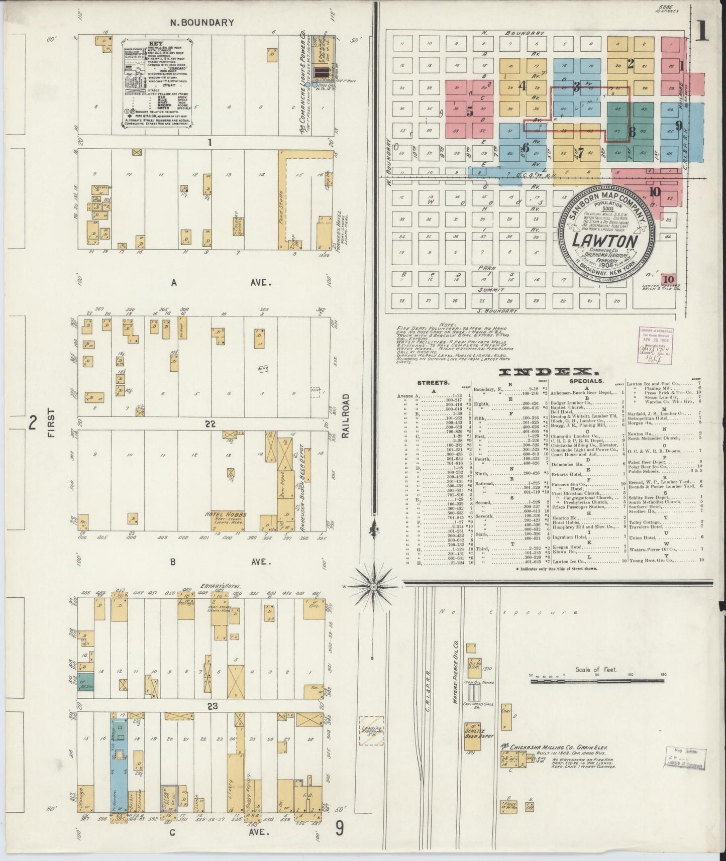 Sanborn Fire Insurance Map from Lawton, Comanche County, Oklahoma (1904), Sheet #0001 - Complete Map Set gallery image, historic Sanborn map, vintage wall art, Oklahoma Oklahoma