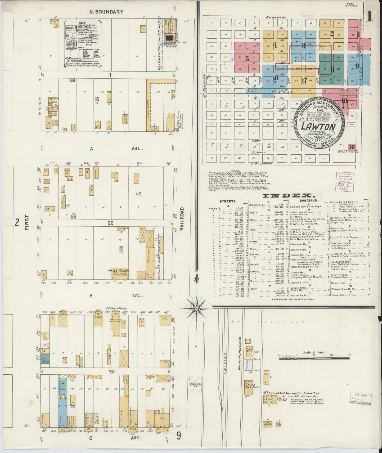 Sanborn Fire Insurance Map from Lawton, Comanche County, Oklahoma (1904), Sheet #0001 - Complete Map Set gallery image, historic Sanborn map, vintage wall art, Oklahoma Oklahoma