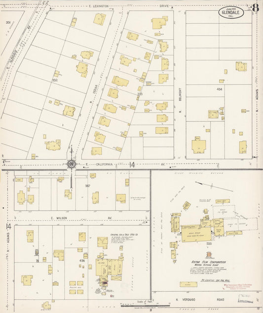 Sanborn Fire Insurance Map from Glendale, Los Angeles County, California (1919), Sheet #0008 - Historic Sanborn Fire Insurance Map Print, vintage old map wall art, antique decor, genealogy gift, California California map