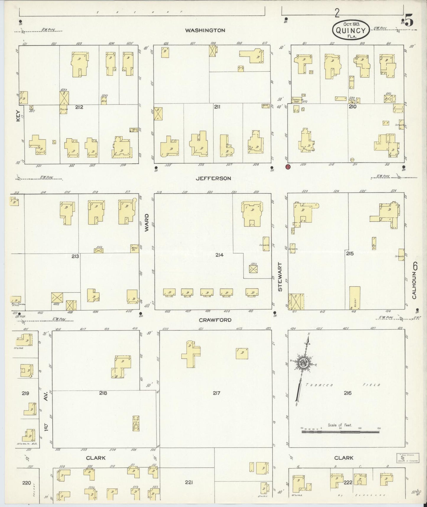Sanborn Fire Insurance Map from Quincy, Gadsden County, Florida (1913), Sheet #0005 - Historic Sanborn Fire Insurance Map Print, vintage old map wall art, antique decor, genealogy gift, Florida Florida map