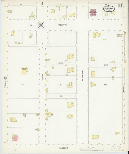 Sanborn Fire Insurance Map from Vernon, Wilbarger County, Texas (1907), Sheet #0011 - Historic Sanborn Fire Insurance Map Print, vintage old map wall art, antique decor, genealogy gift, Texas Texas map