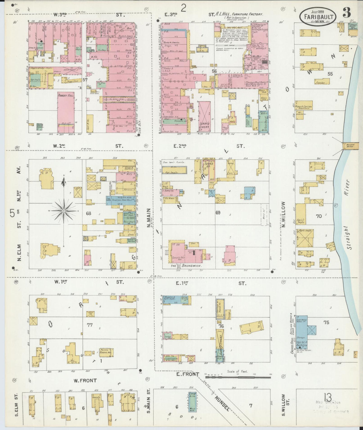 Sanborn Fire Insurance Map from Faribault, Rice County, Minnesota (1899), Sheet #0003 - Complete Map Set gallery image, historic Sanborn map, vintage wall art, Minnesota Minnesota