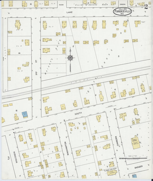 Sanborn Fire Insurance Map from Pardeeville, Columbia County, Wisconsin (1919), Sheet #0002 - Historic Sanborn Fire Insurance Map Print, vintage old map wall art, antique decor, genealogy gift, Wisconsin Wisconsin map