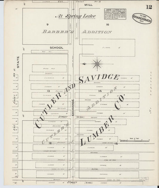 Sanborn Fire Insurance Map from Grand Haven, Ottawa County, Michigan (1883), Sheet #0012 - Historic Sanborn Fire Insurance Map Print, vintage old map wall art, antique decor, genealogy gift, Michigan Michigan map