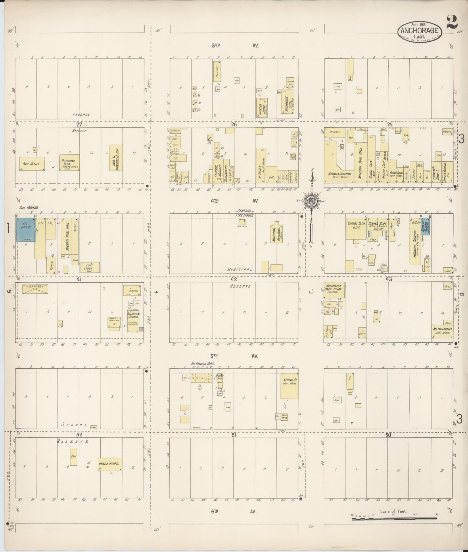 Sanborn Fire Insurance Map from Anchorage, Anchorage Census Division, Alaska (1916), Sheet #0002 - Historic Sanborn Fire Insurance Map Print, vintage old map wall art, antique decor, genealogy gift, Alaska Alaska map