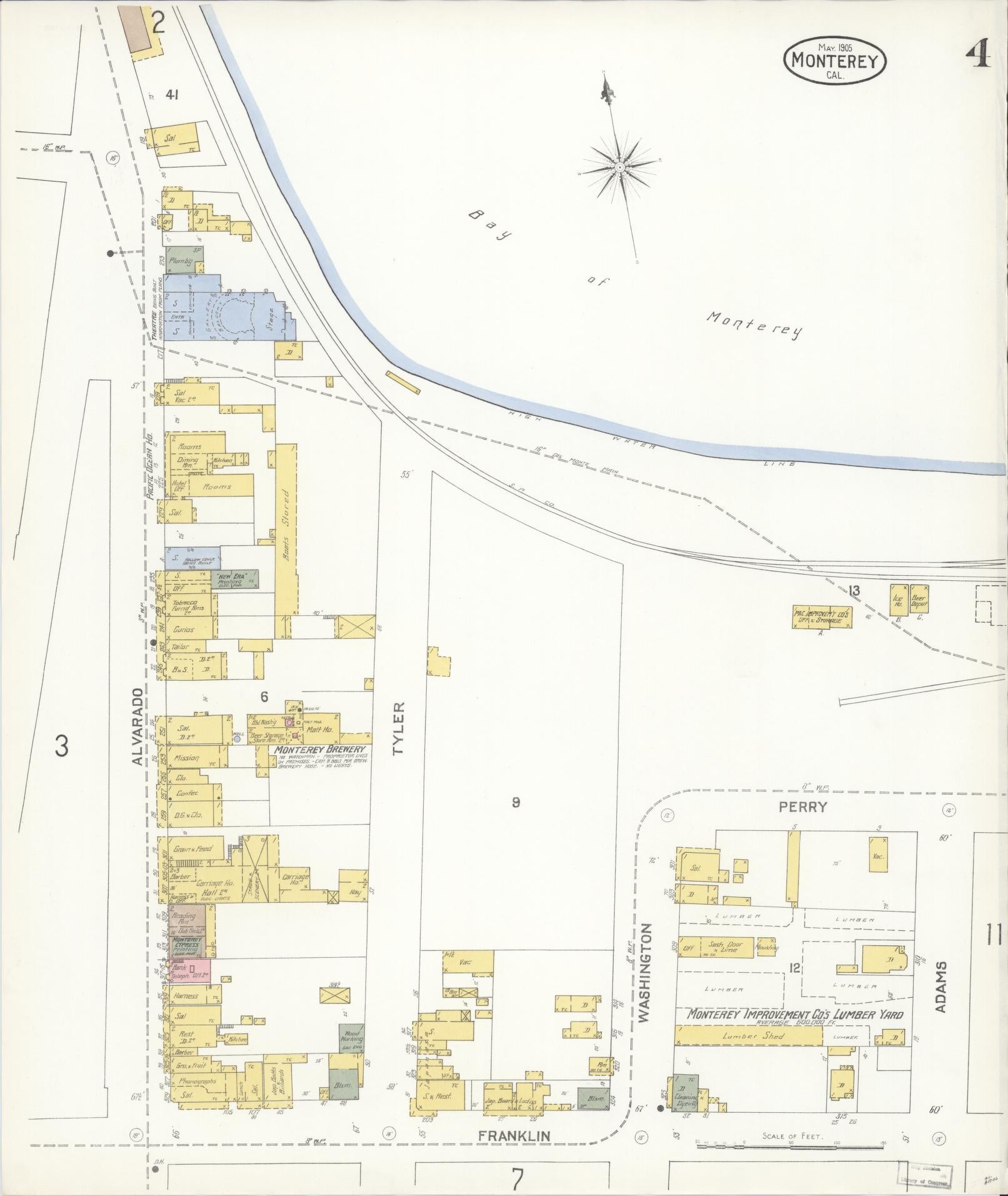 Sanborn Fire Insurance Map from Monterey, Monterey County, California (1905), Sheet #0004 - Complete Map Set gallery image, historic Sanborn map, vintage wall art, California California