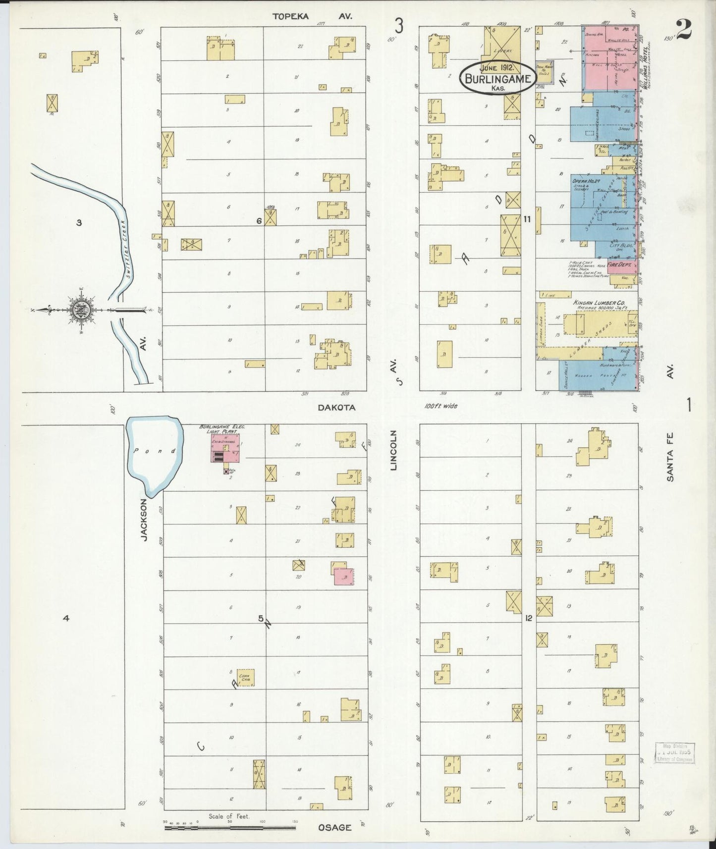 Sanborn Fire Insurance Map from Burlingame, Osage County, Kansas (1912), Sheet #0002 - Complete Map Set gallery image, historic Sanborn map, vintage wall art, Kansas Kansas