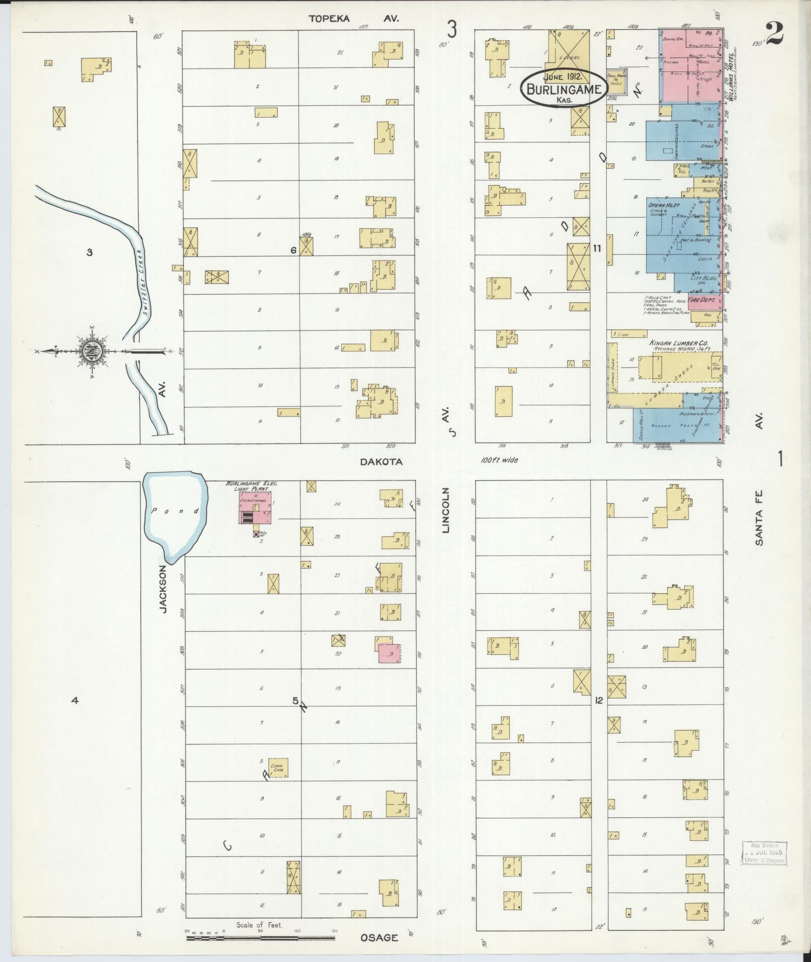Sanborn Fire Insurance Map from Burlingame, Osage County, Kansas (1912), Sheet #0002 - Complete Map Set gallery image, historic Sanborn map, vintage wall art, Kansas Kansas