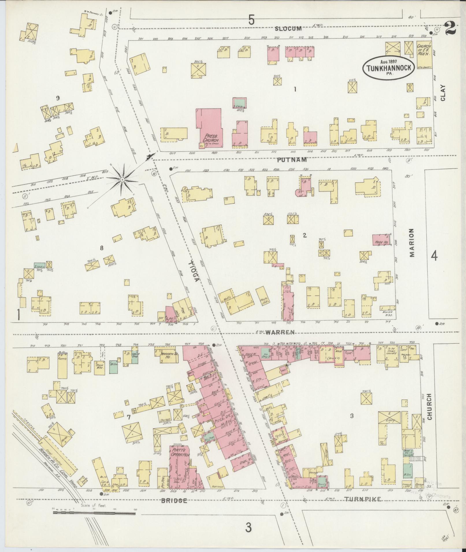 Sanborn Fire Insurance Map from Tunkhannock, Wyoming County, Pennsylvania (1897), Sheet #0002 - Historic Sanborn Fire Insurance Map Print, vintage old map wall art, antique decor, genealogy gift, Tunkhannock Wyoming map