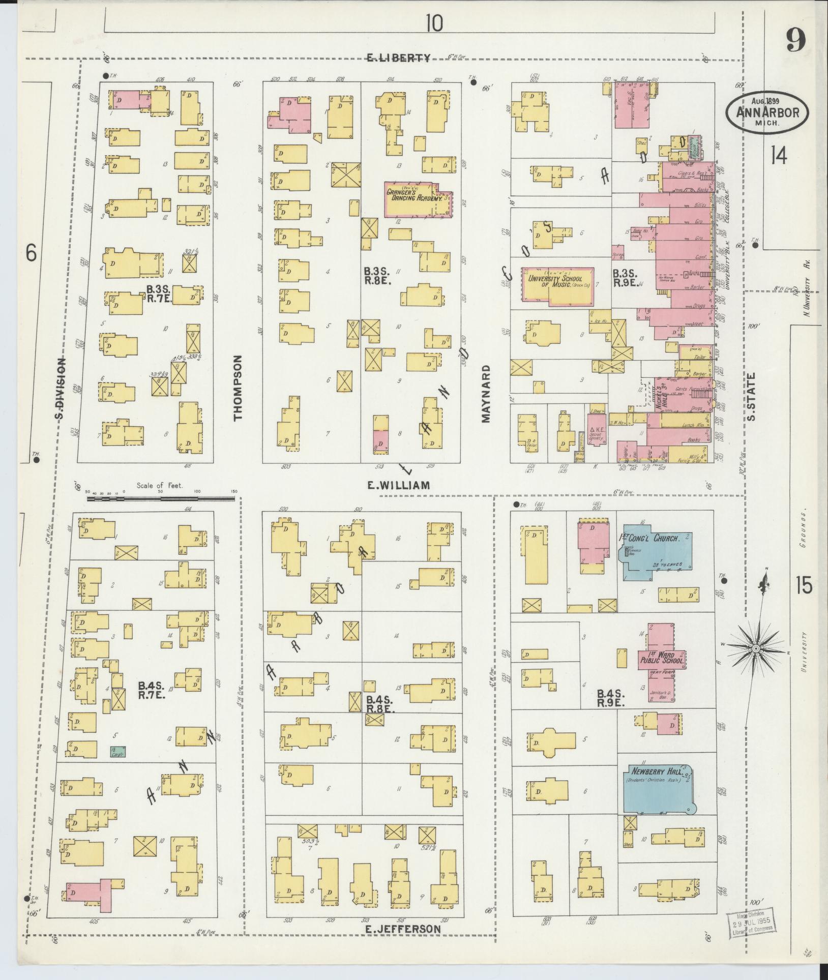 Sanborn Fire Insurance Map from Ann Arbor, Washtenaw County, Michigan (1899), Sheet #0009 - Complete Map Set gallery image, historic Sanborn map, vintage wall art, Michigan Michigan