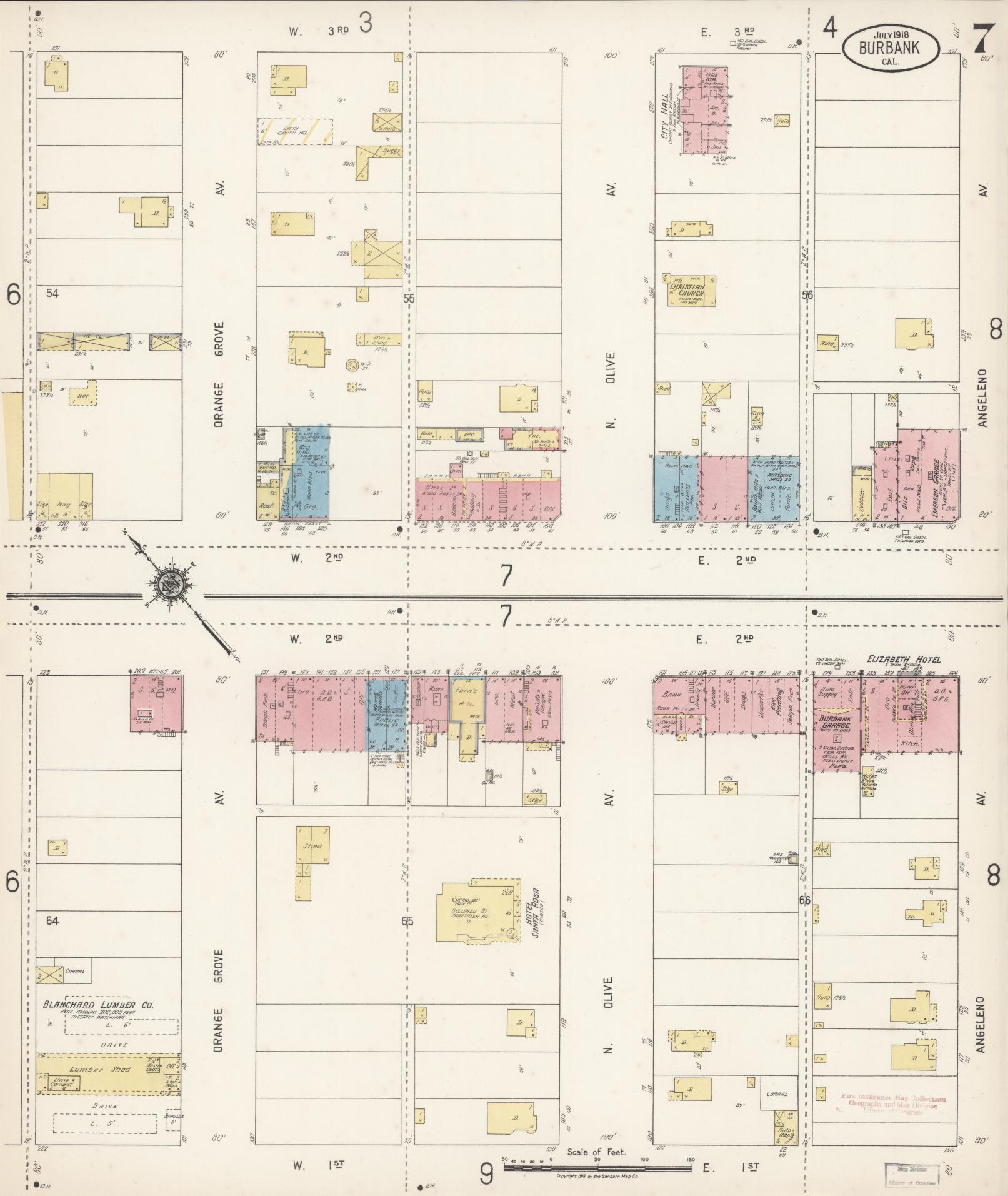 Sanborn Fire Insurance Map from Burbank, Los Angeles County, California (1918), Sheet #0007 - Complete Map Set gallery image, historic Sanborn map, vintage wall art, California California