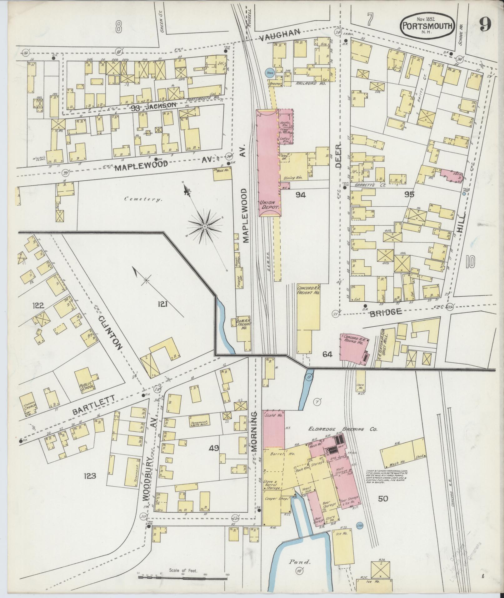 Sanborn Fire Insurance Map from Portsmouth, Rockingham County, New Hampshire (1892), Sheet #0009 - Historic Sanborn Fire Insurance Map Print, vintage old map wall art, antique decor, genealogy gift, New Hampshire New Hampshire map
