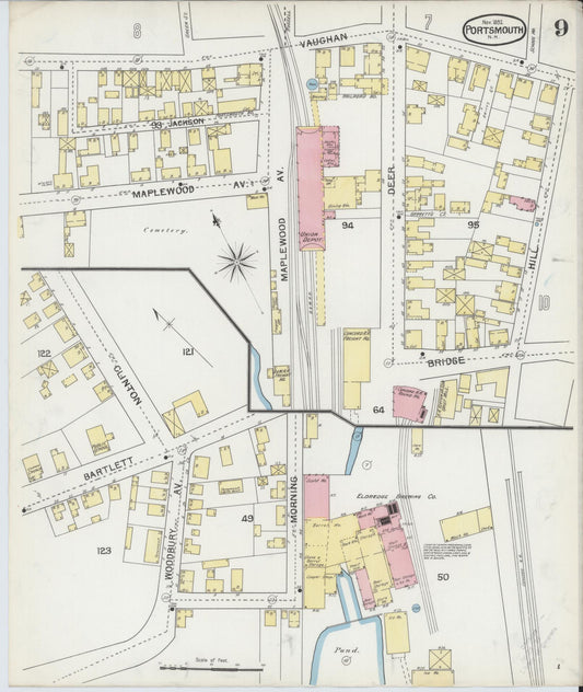 Sanborn Fire Insurance Map from Portsmouth, Rockingham County, New Hampshire (1892), Sheet #0009 - Historic Sanborn Fire Insurance Map Print, vintage old map wall art, antique decor, genealogy gift, New Hampshire New Hampshire map