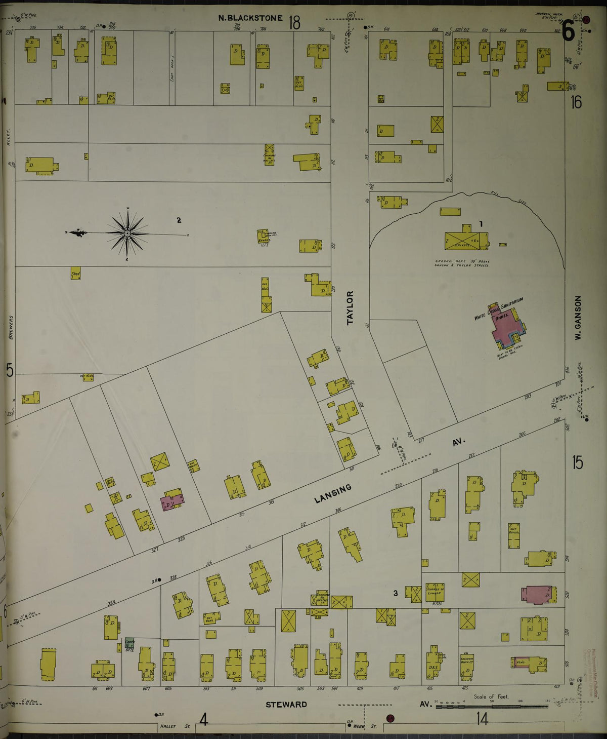 Sanborn Fire Insurance Map from Jackson, Jackson County, Michigan (1907), Sheet #0006 - Historic Sanborn Fire Insurance Map Print, vintage old map wall art, antique decor, genealogy gift, Michigan Michigan map