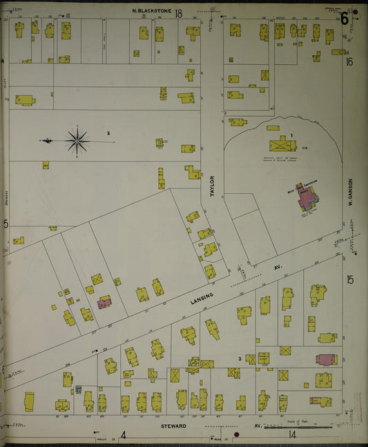 Sanborn Fire Insurance Map from Jackson, Jackson County, Michigan (1907), Sheet #0006 - Historic Sanborn Fire Insurance Map Print, vintage old map wall art, antique decor, genealogy gift, Michigan Michigan map